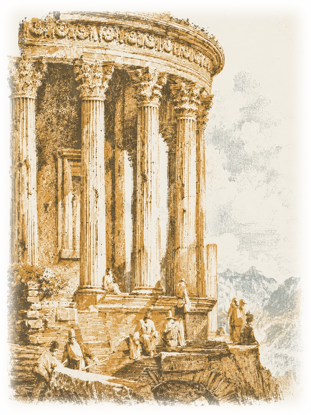 Temple of Vesta, hand-stamped print
